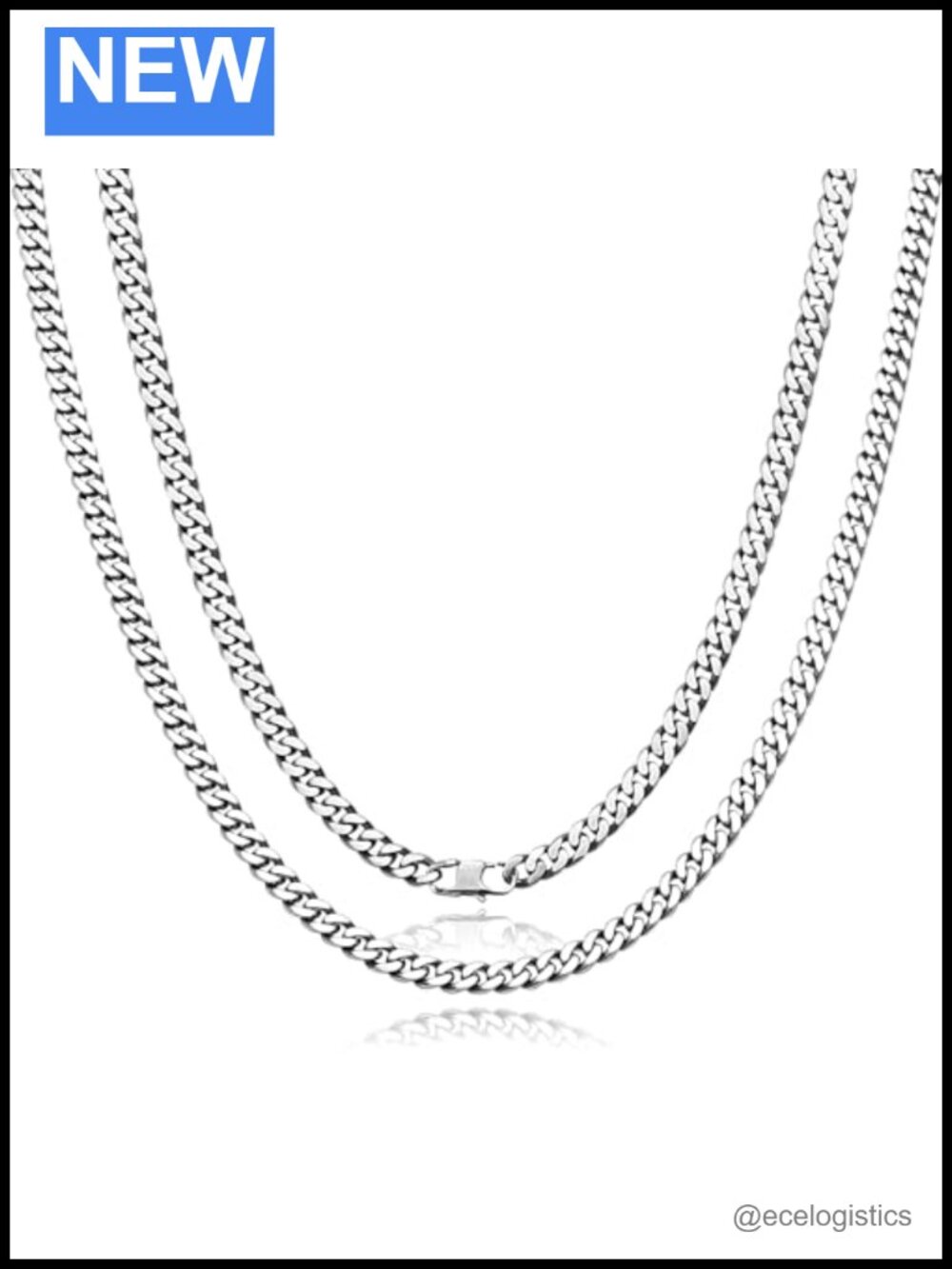 Pure Titanium Curb Cuban Link Chain Necklace 7mm 23.62" Lobster Clasp